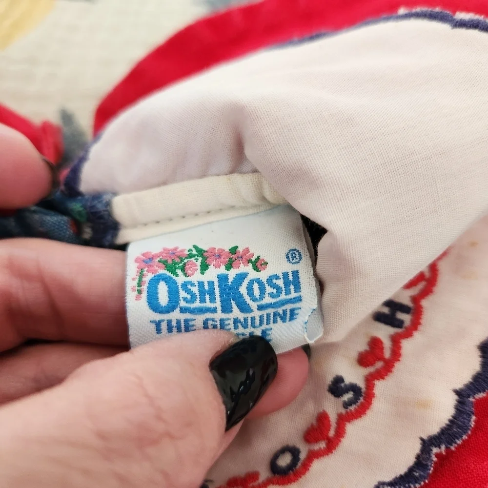 OshKosh B'Gosh Vtg Demin Romper Embroidered Logo 6-9 Mo Collar Made In USA Snap